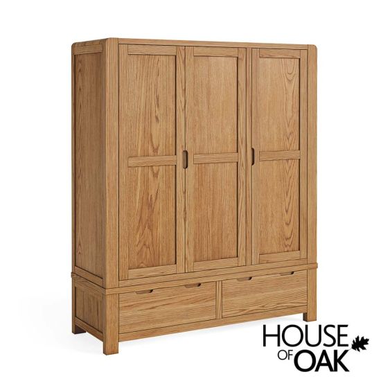 Crescent Oak Triple Wardrobe with Drawers