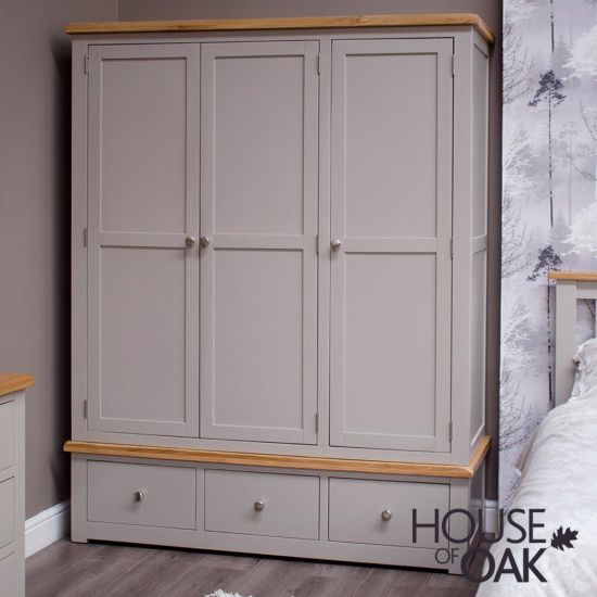 Diamond Grey Triple Wardrobe with 3 Drawers