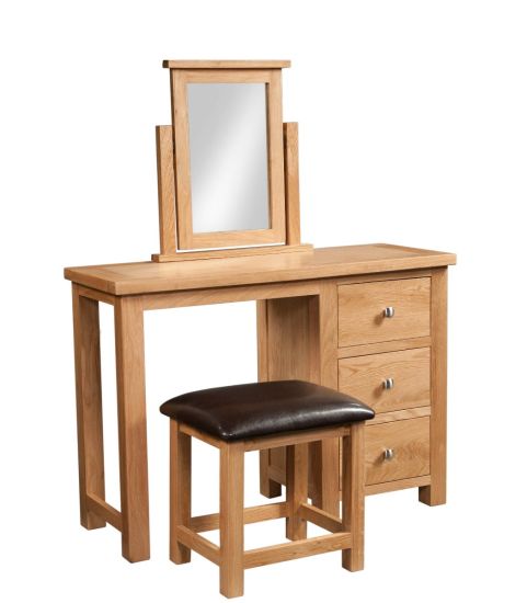 Keswick Oak Single Pedestal Dressing Table with Stool and Mirror