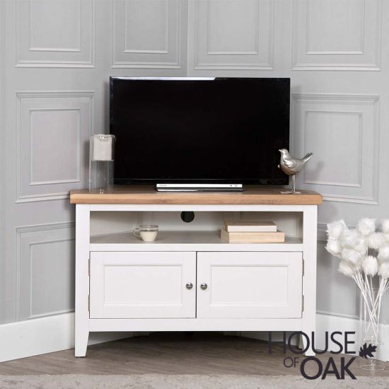 Roma Oak Corner TV Cabinet in White Painted