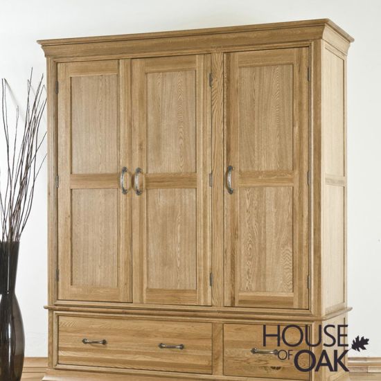 Paris Solid Oak 3 Door Wardrobe with Drawers