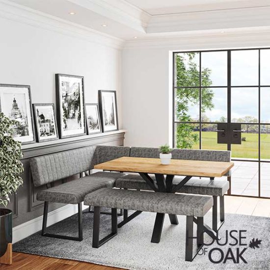 Harmony Oak Corner Set with Graphite Cushion Benches Left Hand Facing