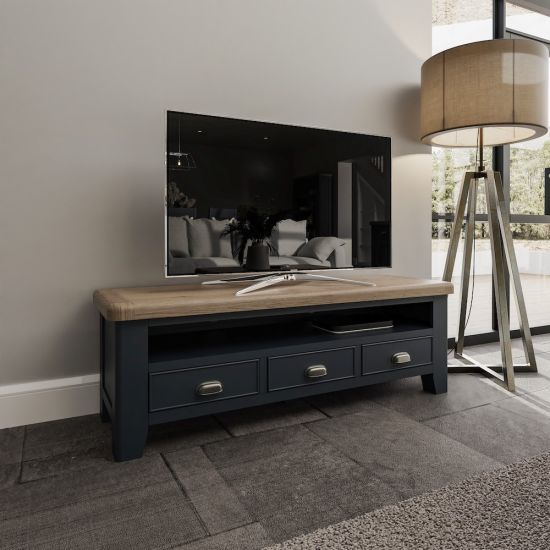 Chatsworth Oak in Royal Blue Large TV Unit