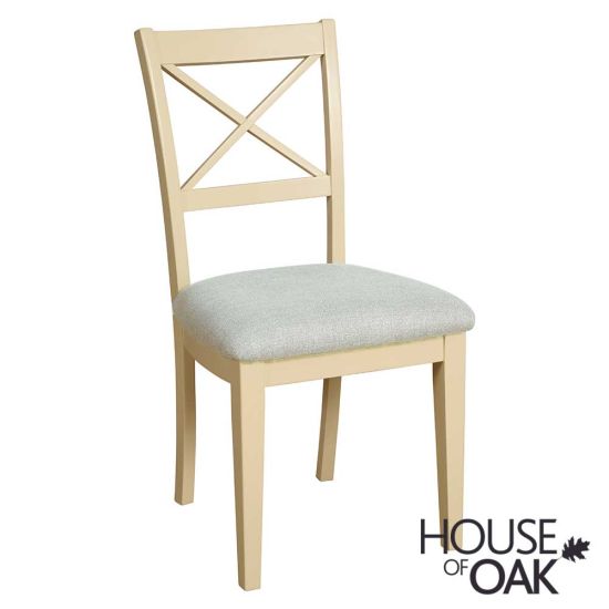 Ambleside Cross Back Dining Chair in Ivory with a Grey Fabric Seat Pad