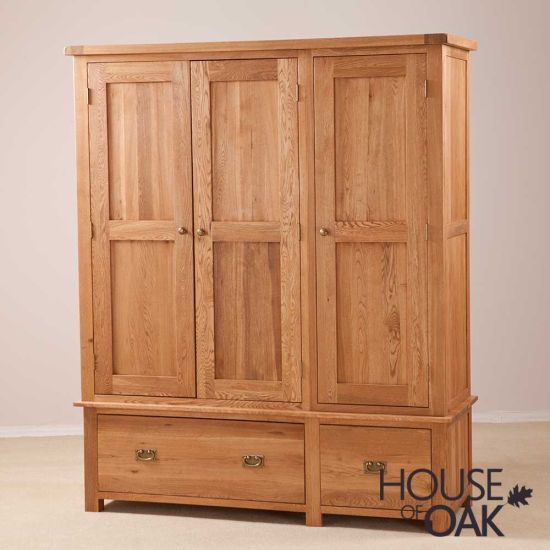 Windsor Oak Triple Wardrobe with Drawers