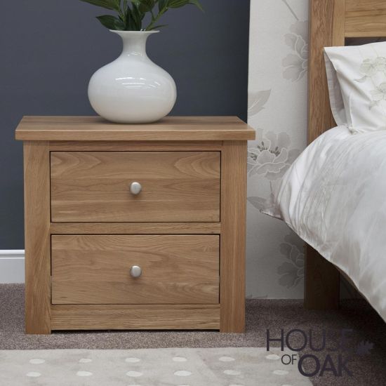 Torino Solid Oak 2 Drawer Wide Bedside Cabinet