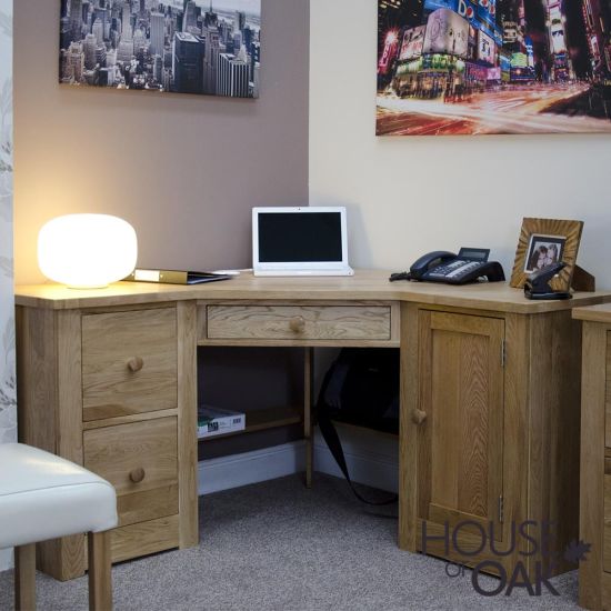 Torino Solid Oak Corner Computer Desk