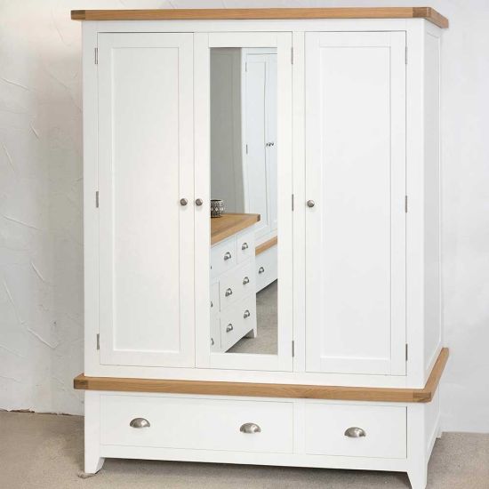 Tuscany Oak Triple Wardrobe in White Painted