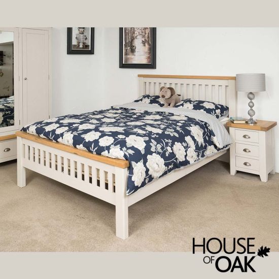 Tuscany Oak 5FT King Size Bed in Stone White Painted