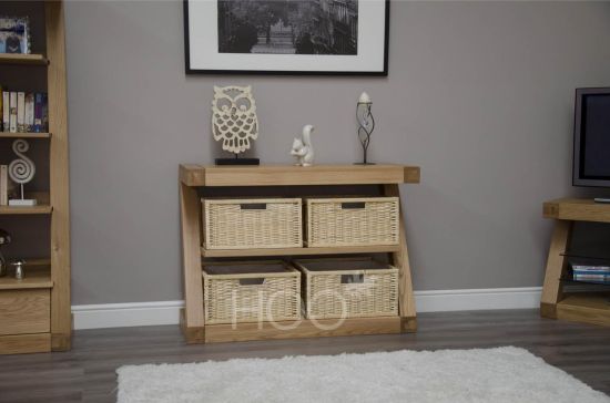 Z Oak Basket Console Table