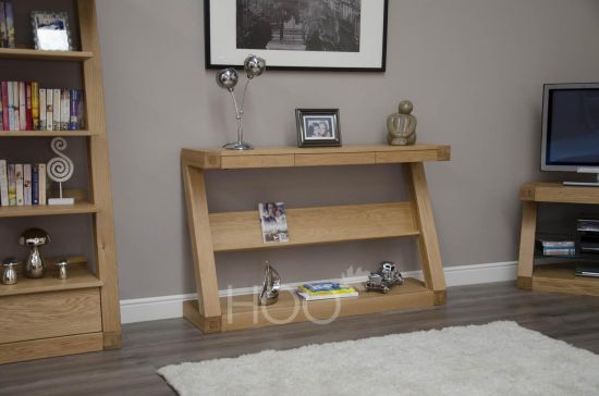 Z Oak Wide Console with Shelf