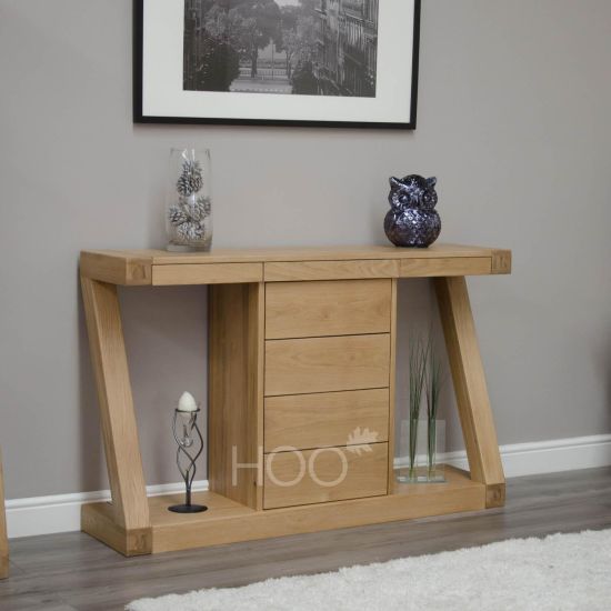 Z Oak Wide Console Table with Drawers