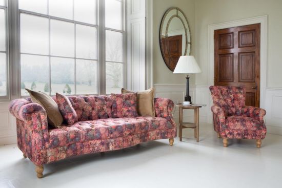 Westminster Large 3 Seater Sofa in Printed Coral Velvet Fabric