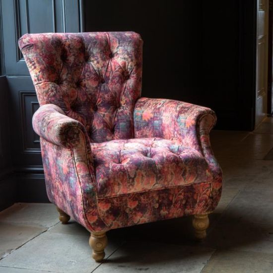 Westminster Armchair in Printed Coral Velvet