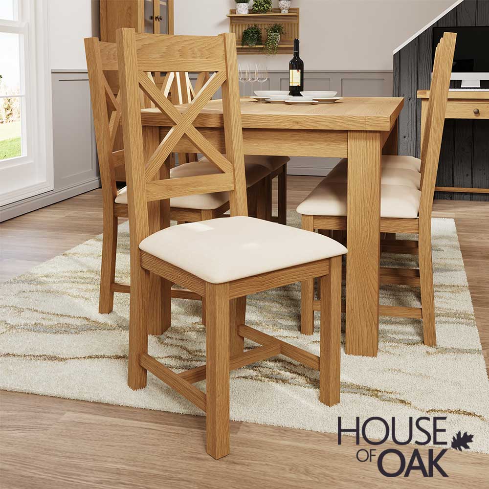 Harewood Oak Cross Back Chair Fabric Seat