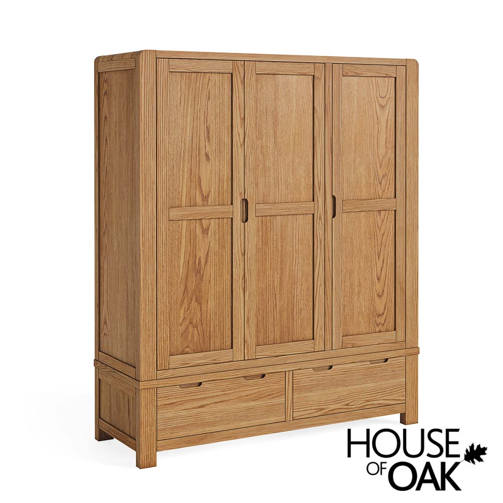 Crescent Oak Triple Wardrobe with Drawers