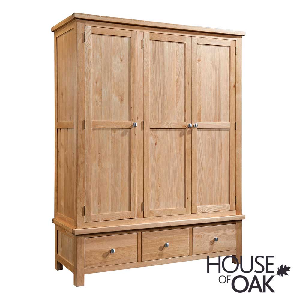 Keswick Oak Triple Wardrobe with 3 Drawers