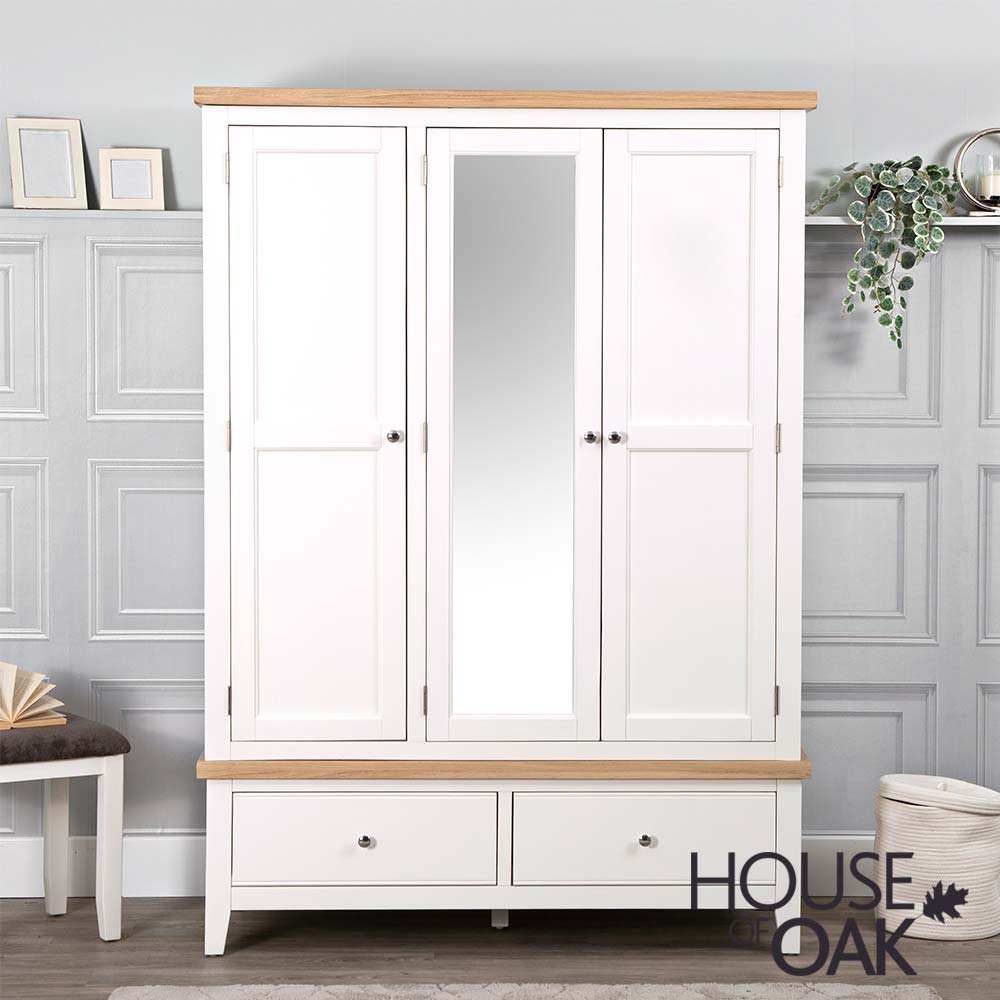 Roma Oak Triple Wardrobe in White Painted