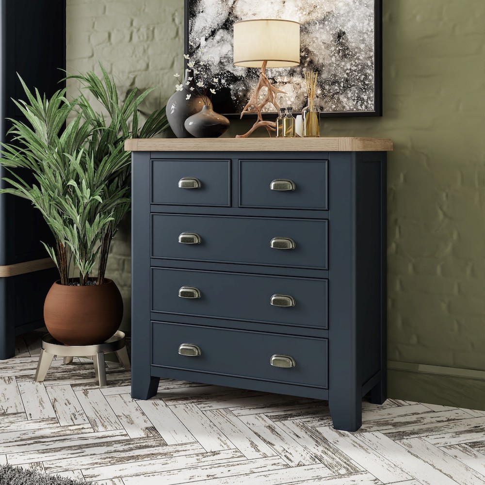 Chatsworth Oak in Royal Blue  2 Over 3 Drawer Chest