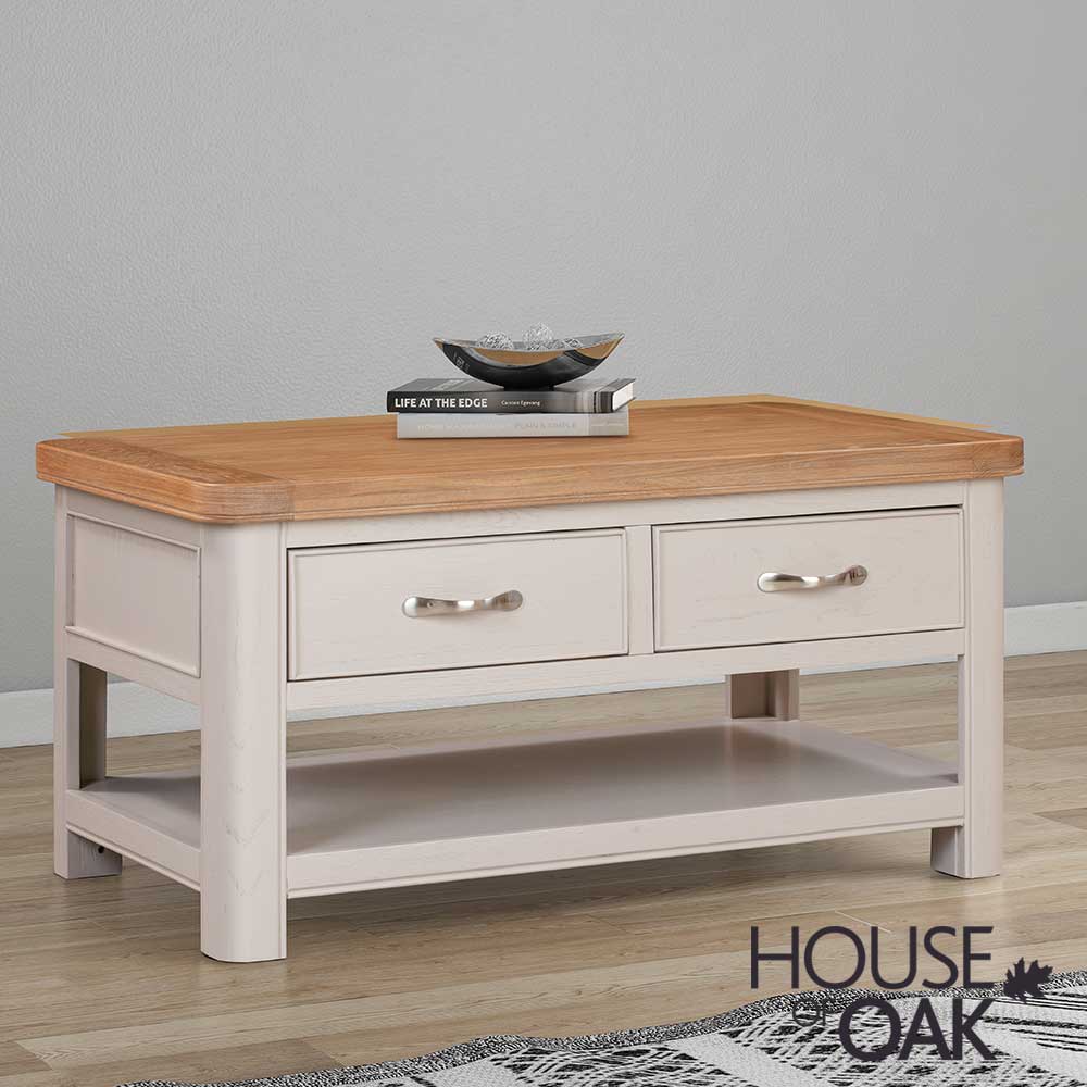 Kensington Putty Grey Painted Oak Coffee Table With Drawers