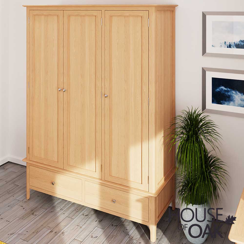 Oslo Oak Large 3 Door 2 Drawer Wardrobe