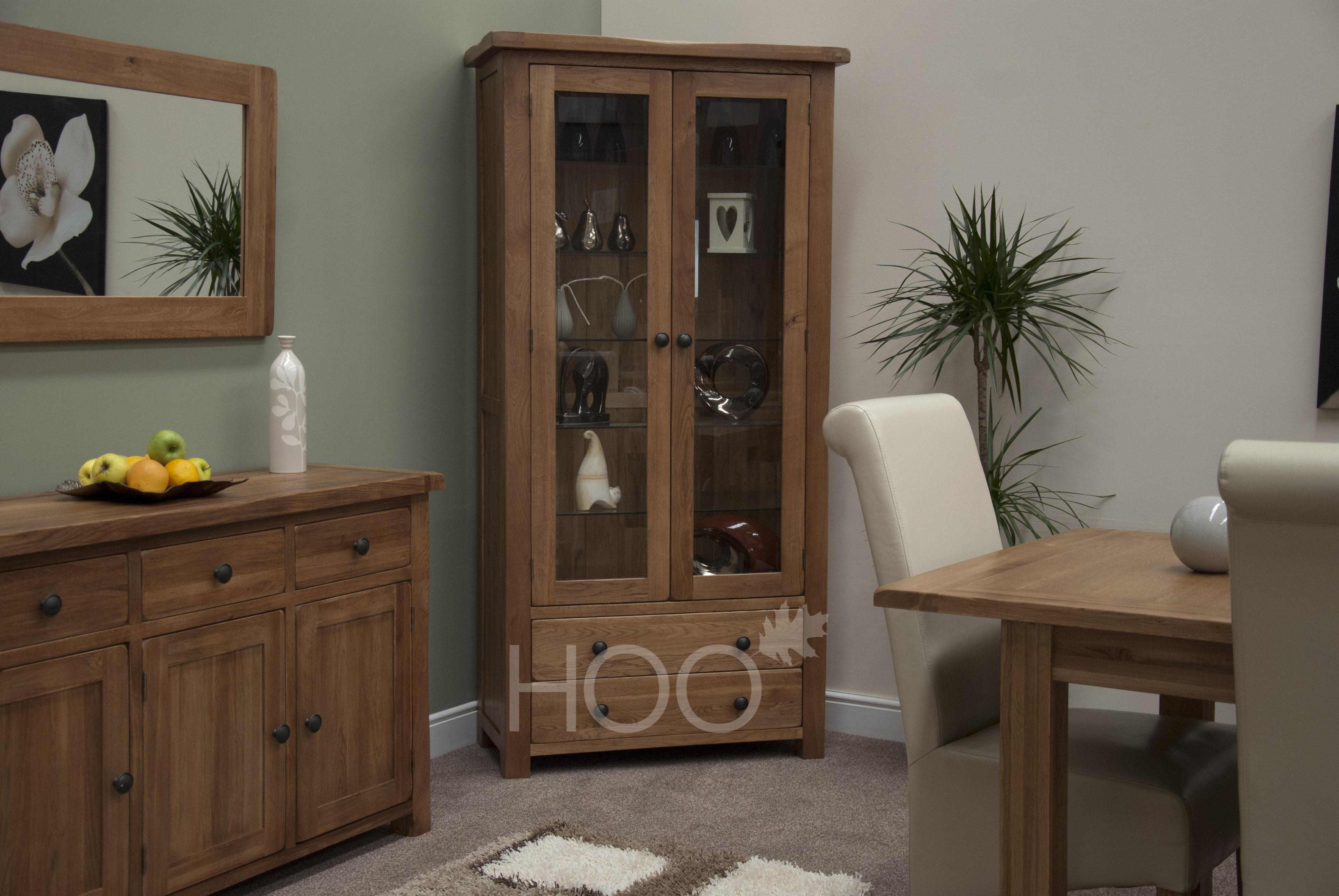 Rustic Solid Oak Glass Display Cabinet 